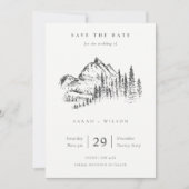 Black White Kraft Rustic Pine Mountain Sketch Save The Date (Voorkant)