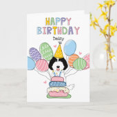 Black White Labradoodle Chien Bonne Carte d'Annive (Fleur jaune)