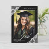 Black White Lace Photo Graduation Party Invitation (Debout devant)