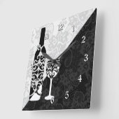 Black & White Lace Wine Bottle Square Clock Vierkante Klok (Hoek)