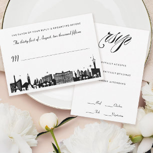 Black & White Las Vegas Skyline Wedding RSVP Kaart
