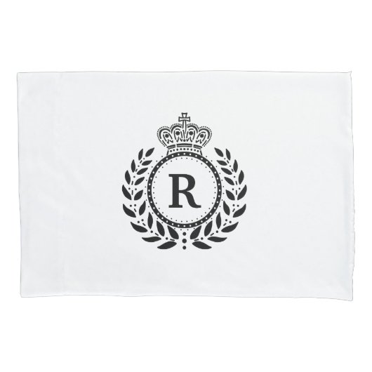Black White Laurel Wreath Crown Monogram | Koninkl Kussensloop (Voorkant)