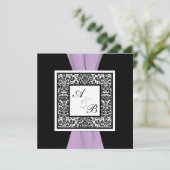 Black White Lavender Damask PRINTED RIBBON Kaart (Staand voorkant)