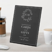 Black White Leafy Crest Monogram Card & Gifts Reclamebord Met Voetstuk (Insitu)