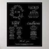Black White Leafy Crest Monogram Weddenprogramma Poster (Voorkant)