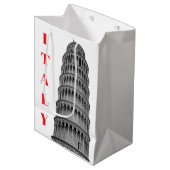 Black White Leaning Tower of Pisa Italy Medium Cadeauzakje (Voorkant Gekanteld)