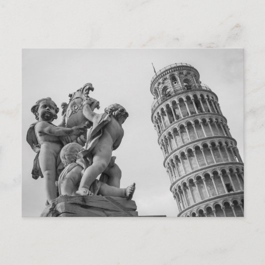Black White Leaning Tower van Pisa Italië Briefkaart (Voorkant)