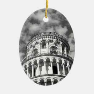 Black White Leaning Tower van Pisa Italië Keramisch Ornament