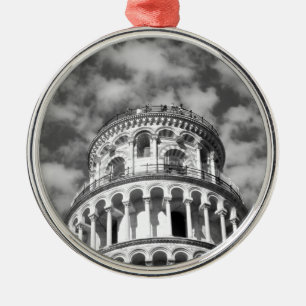 Black White Leaning Tower van Pisa Italië Metalen Ornament
