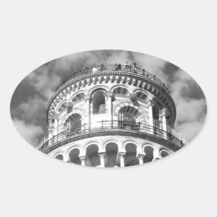 Black White Leaning Tower van Pisa Italië Ovale Sticker