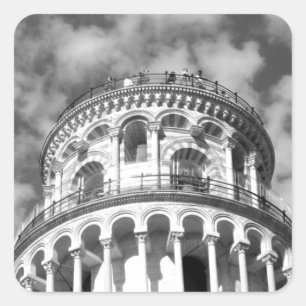 Black White Leaning Tower van Pisa Italië Vierkante Sticker