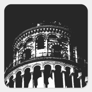 Black White Leaning Tower van Pisa Italië Vierkante Sticker