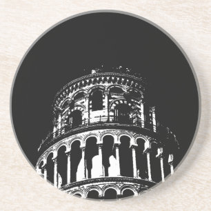 Black White Leaning Tower van Pisa Italië Zandsteen Onderzetter