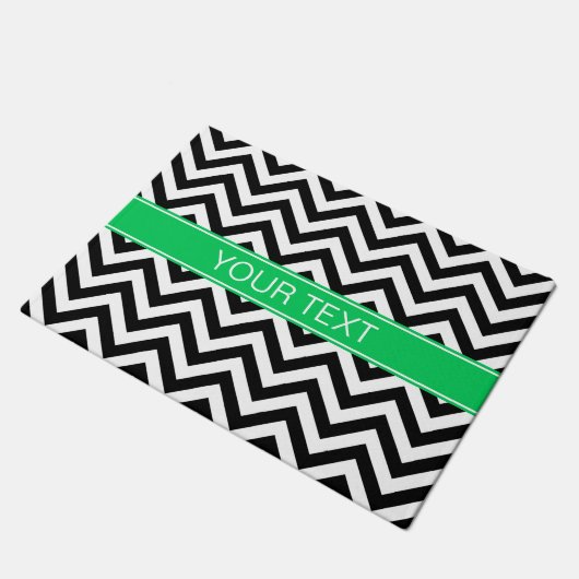 Black White LG Chevron Emerald Name Monogram Deurmat (Schuin)