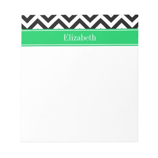 Black White LG Chevron Emerald Name Monogram Notitieblok (Voorkant)