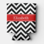 Black White LG Chevron Red Name Monogram Blikjeskoeler (Voorkant)