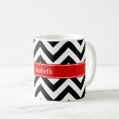 Black White LG Chevron Red Name Monogram Koffiemok (Voorkant rechts)