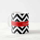 Black White LG Chevron Red Name Monogram Koffiemok (Voorkant links)