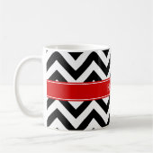 Black White LG Chevron Red Name Monogram Koffiemok (Links)