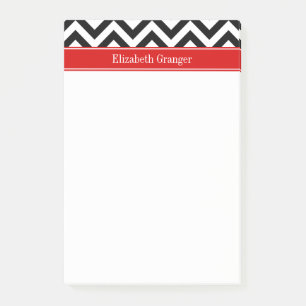 Black White LG Chevron Red Name Monogram Post-it® Notes