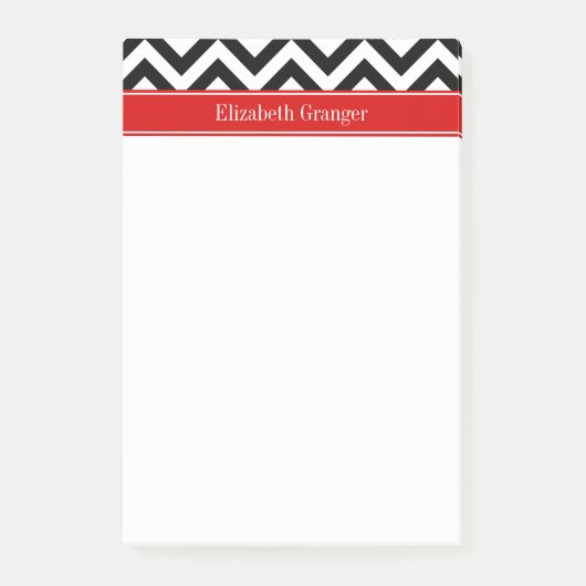 Black White LG Chevron Red Name Monogram Post-it® Notes (Voorkant)