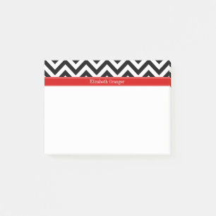 Black White LG Chevron Red Name Monogram Post-it® Notes
