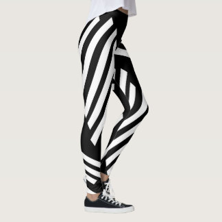 Black White lining leggings for womens