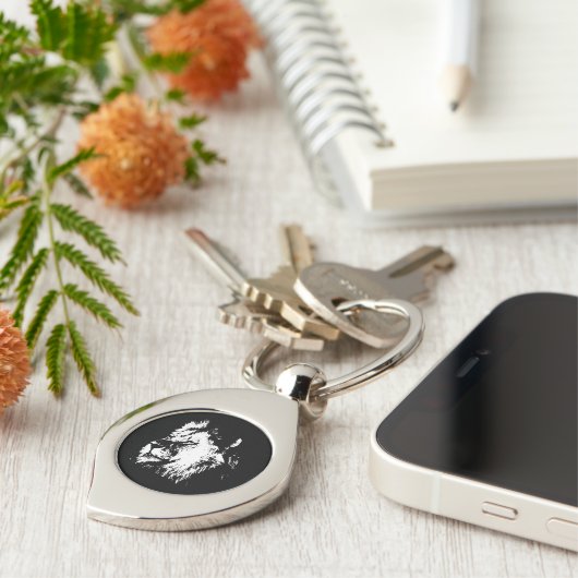 Black White Lion - Animal Pop Art Sleutelhanger (Zijkant)