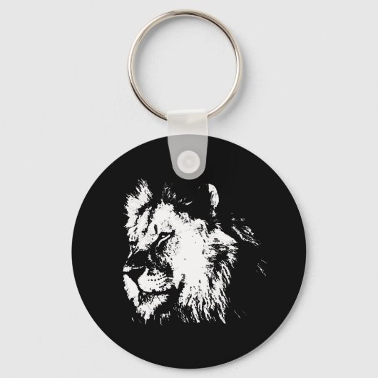 Black White Lion - Animal Pop Art Sleutelhanger (Voorkant)