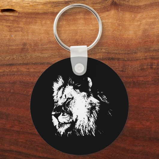 Black White Lion - Animal Pop Art Sleutelhanger (Achterkant)