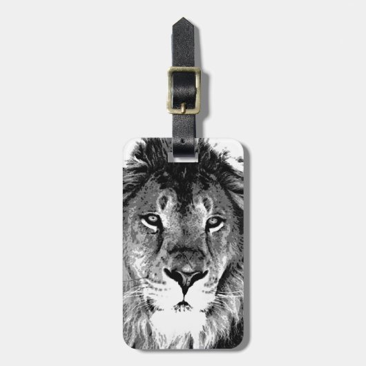 Black & White Lion Bagagelabel (Voorkant verticaal)