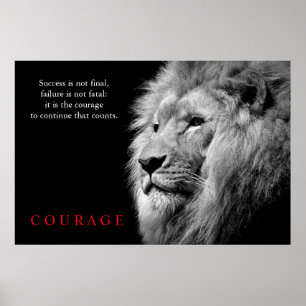 Black White Lion Inspirerend Courage Poster