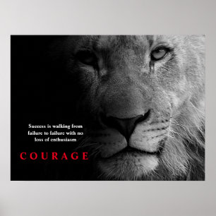 Black White Lion Inspirerend Courage Poster