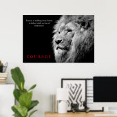 Black White Lion Inspirerend Courage Poster (Thuiskantoor)