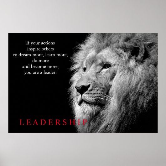 Black White Lion Inspirerend Leadership Poster (Voorkant)