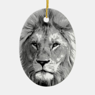 Black White Lion Keramisch Ornament