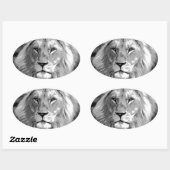 Black White Lion Ovale Sticker (Vel)