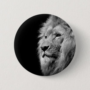 Black White Lion Portret - Dierfotografie Ronde Button 5,7 Cm