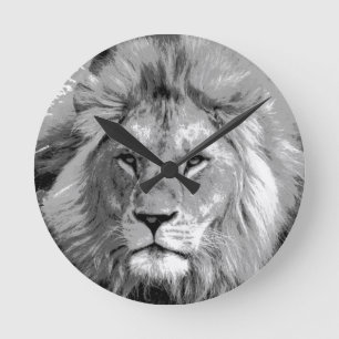 Black White Lion Ronde Klok