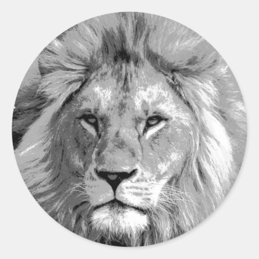 Black White Lion Ronde Sticker (Voorkant)
