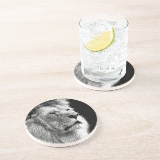 Black White Lion Zandsteen Onderzetter (Zijkant)