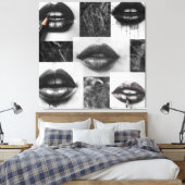 Black,White Lips Collage Canvas Statement Wall Art (Insitu (Slaapkamer))