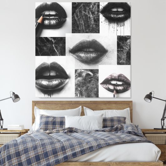 Black,White Lips Collage Canvas Statement Wall Art (Insitu (Slaapkamer))