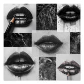 Black & White Lips Collage Glossy Poster (Devant)