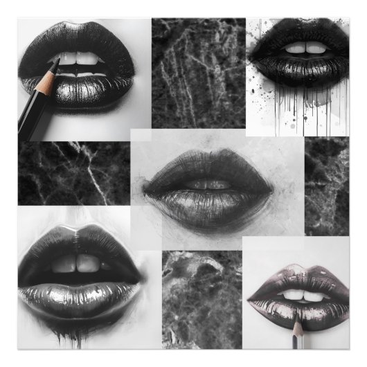 Black & White Lips Collage Photo Enlargement (Devant)