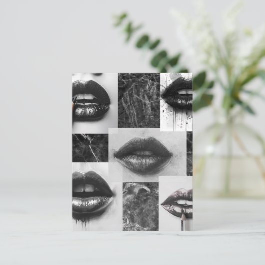 Black & White Lips Collage Postcard Briefkaart (Staand voorkant)