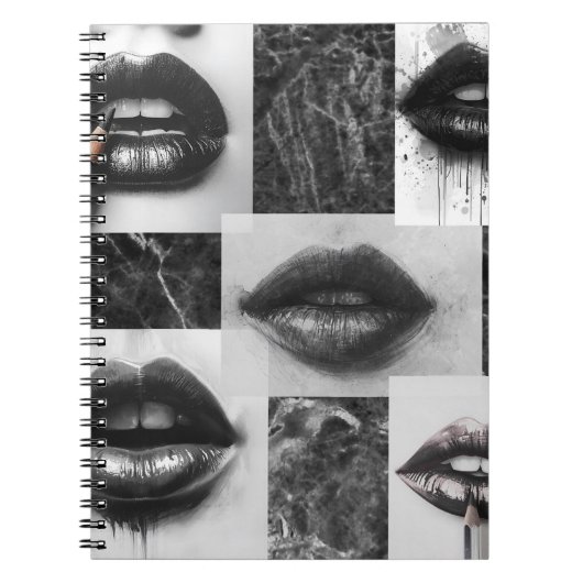 Black & White Lips Collage Spiral Notebook Notitieboek (Voorkant)