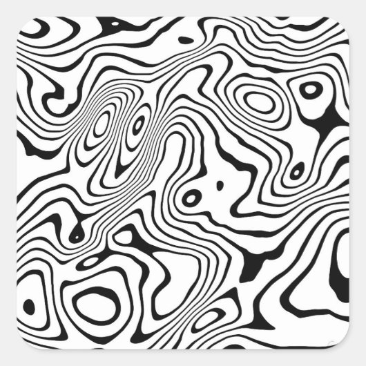 Black White liquid swirl Abstract Design Vierkante Sticker (Voorkant)