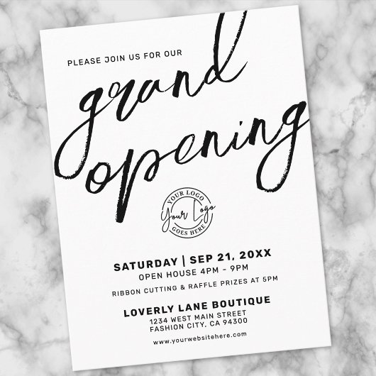 Black White Logo Business Grand Opening Invitation