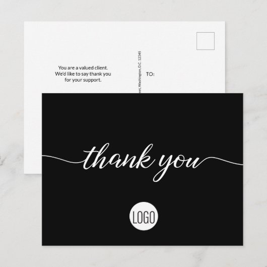 Black White logo Customer Appreciation Bedankt Briefkaart (Voorkant / Achterkant)